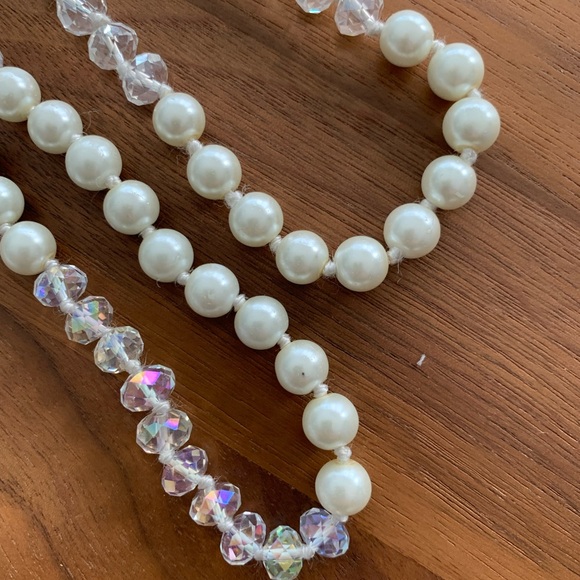 EUC 28” continuous strand faux pearls & clear crystals. Fun to wear as you like. - Picture 3 of 4